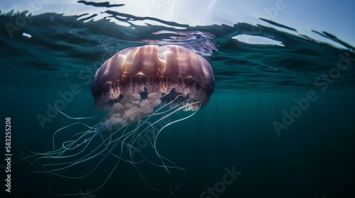 A serene jellyfish drifting with the ocean currents Generative AI
