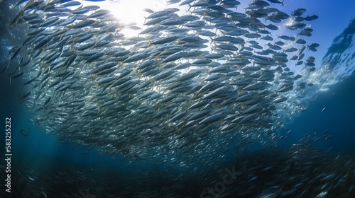 A school of shimmering sardines moving in unison Generative AI