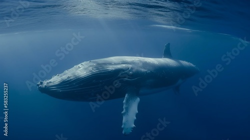 A majestic blue whale slowly swimming through the ocean Generative AI © Наталья Евтехова