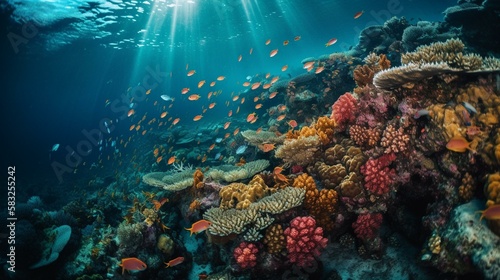 A school of colorful fish swimming around a coral reef Generative AI © Наталья Евтехова