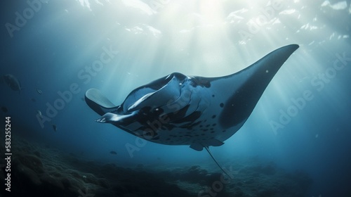 A magnificent manta ray gracefully swimming through the water Generative AI