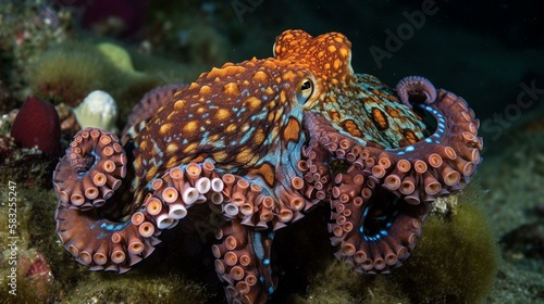 A colorful octopus blending into its surroundings Generative AI