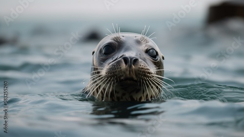 A curious seal peeking out of the water Generative AI