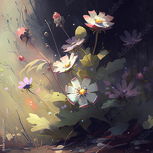 Concept art illustration of spring flowers  Generative AI