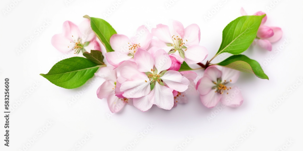 Naklejka premium The Beauty of Simplicity: Japanese Cherry Blossoms in a White Space. AI Generated Art. Whitespace, Wallpaper, Background. Beauty Concept. Timeless.