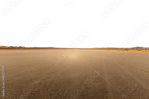 Dry desert lake mud flats with cut out background. 