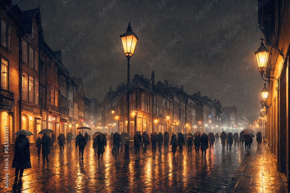 rainy-night-street-in-a-city-old-architecture-houses