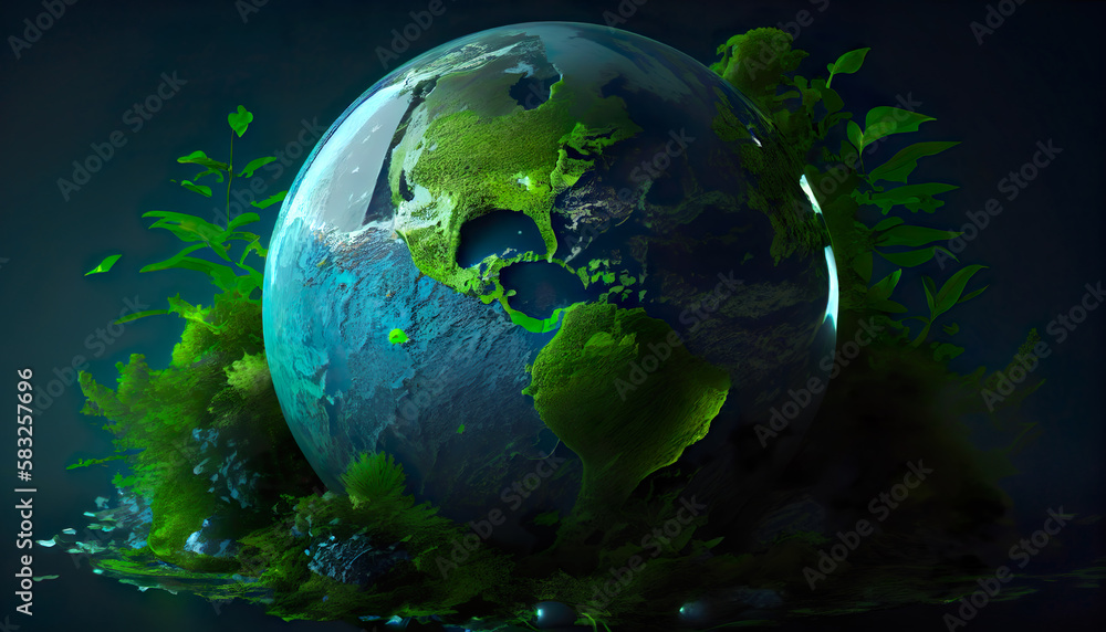 Green world globe with nature green