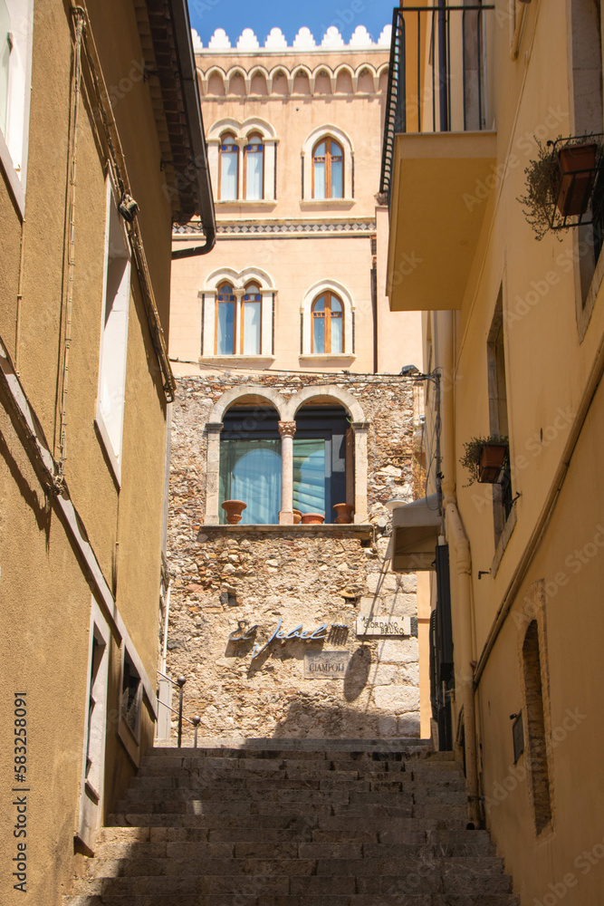 Street in the center of Taormina in Sicily