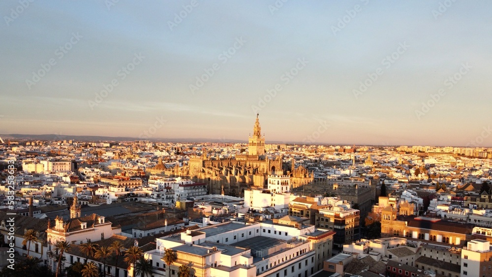 Sevilla, Spain – Sunset + City + Cathedral (drone photo)