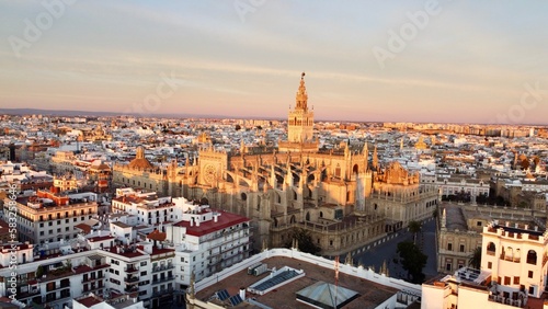 Cathedral of Sevilla, Spain – Sunset (drone photo)