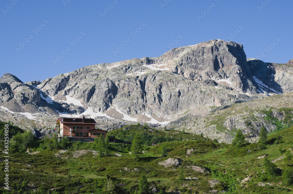 Mount Cabianca and Rifugio Calvi mountain hut. Orobie ( Bergamo Alps ), Italy