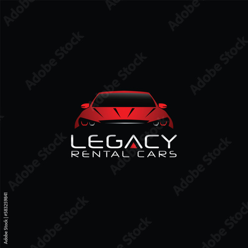 minimalistic auto detailing wash and rental logo with vector car outline on black background