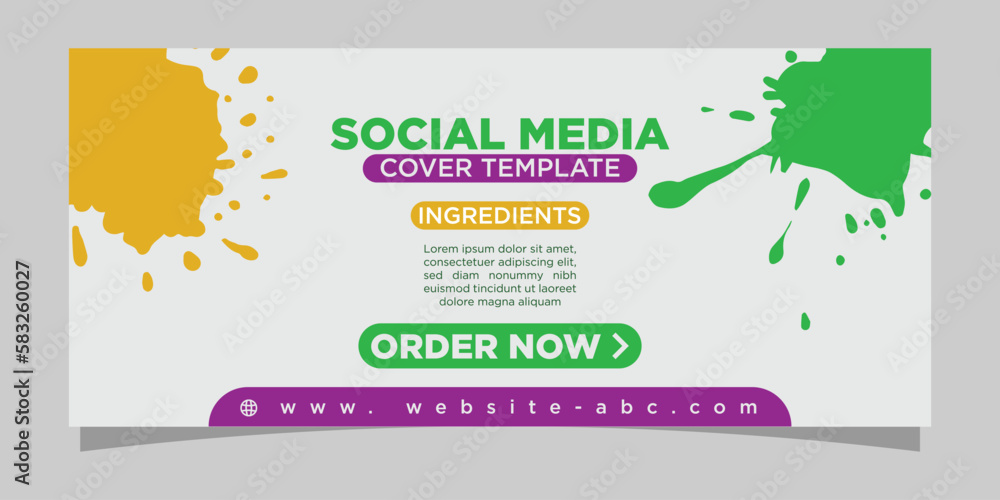Fototapeta premium Colorful social media banner with paint stains and splashes