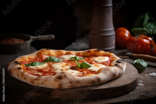 Italienische Pizza Margherita - Traditionelle Neapolitanische Pizza mit Tomaten, Mozzarella und Basilikum 