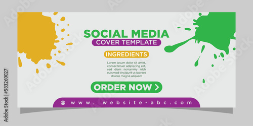 Colorful social media banner with paint stains and splashes
