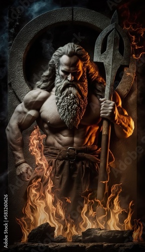 Hephaestus god of blacksmithing . Creative illustration. (Ai Generate) photo
