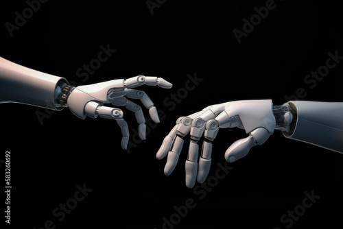 Robot hands artificial intelligence, future technology and communication concept, generative ai 