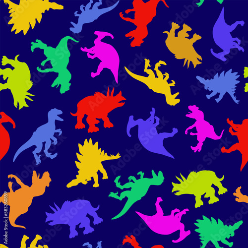 Fototapeta Naklejka Na Ścianę i Meble -  Colorful pattern of dinosaurs in flat style for print and design. Vector illustration.