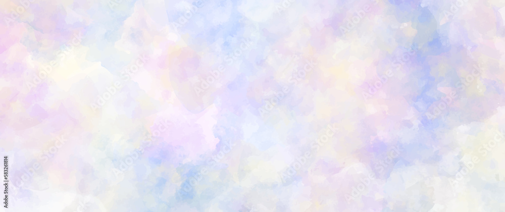 Pink and blue watercolor art background for cards, flyer, poster, banner and cover design. Multicolor illustration. Pastel color splashes and brushstrokes. Colorful watercolour painted template.