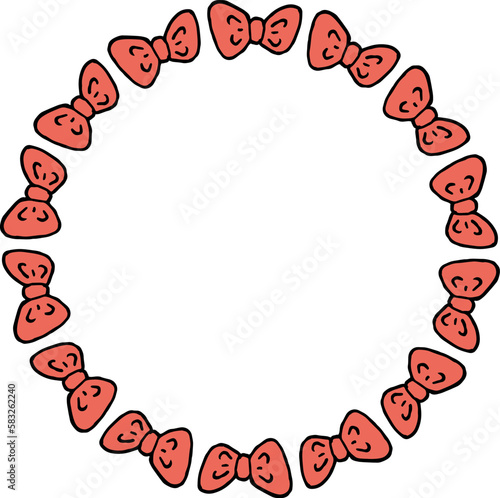 Round frame with festive bowknot on white background. Vector image.