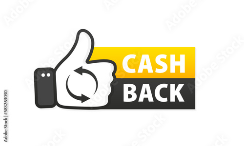 Cash back icon isolated on white background. cashback or money refund label. Thumbs up. Cashback bonus or money refund label horizontal banner. Cash Back Banner. Web Element Label. Vector illustration