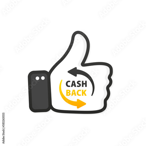 Cash back icon isolated on white background. cashback or money refund label. Thumbs up. Cashback bonus or money refund label horizontal banner. Cash Back Banner. Web Element Label. Vector illustration