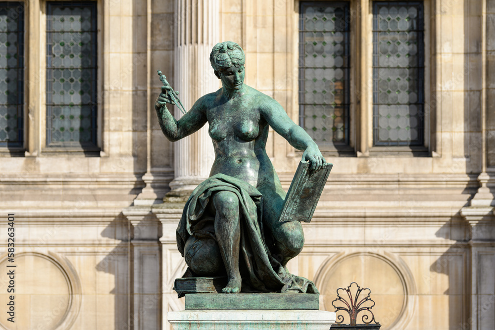 The town hall , in Europe, in France, in Ile de France, in Paris, Along the Seine, in summer, on a sunny day. The town hall , in Europe, in France, in Ile de France, in Paris, Along the Seine, in summer, on a sunny day.