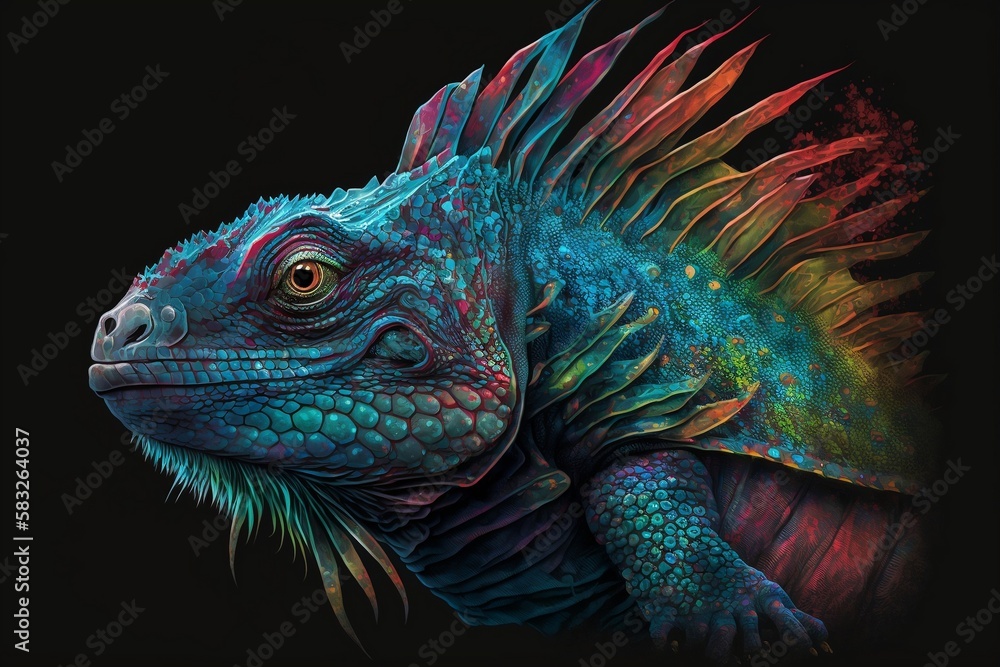Obraz premium colorful iguana, rgb iguana, cool iguana, ai iguana