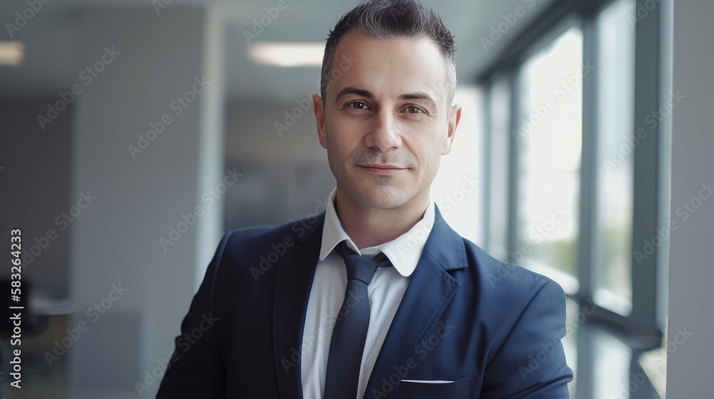 Powerful Presence: Successful Businessman in Bright, Modern Workspace. Generative AI. Powerful Presence: Successful Businessman in Bright, Modern Workspace. Generative AI.