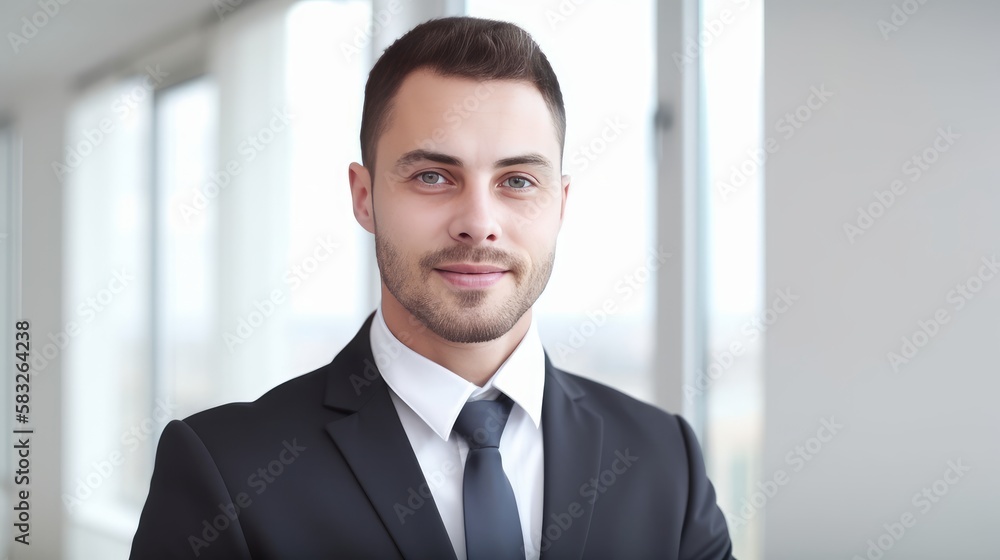 Powerful Presence: Successful Businessman in Bright, Modern Workspace. Generative AI. Powerful Presence: Successful Businessman in Bright, Modern Workspace. Generative AI.