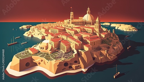 Malta Valletta . Creative illustration. (Ai Generate)