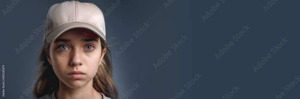 Portrait of a sad girl. Studio portrait of a girl with a sad expression. Emotion of sadness on the face. Gray background, copy space. Generative AI Portrait of a sad girl. Studio portrait of a girl with a sad expression. Emotion of sadness on the face. Gray background, copy space. Generative AI