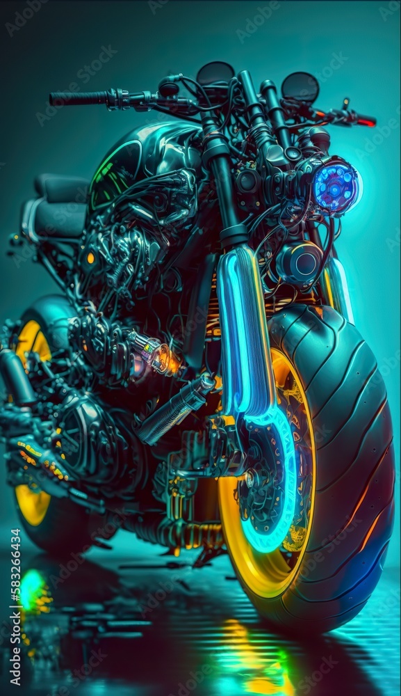 biomechanical motorcycle cyberpunk . Creative illustration. (Ai Generate)