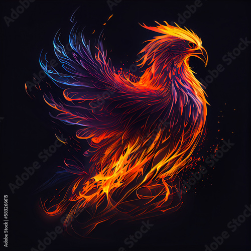 Vibrant sketch of a flaming phoenix 