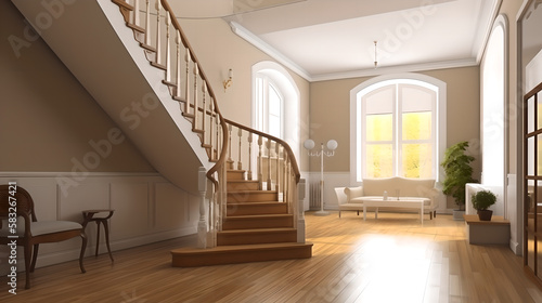 Hall with staircase 3d render (ai generated) © SpringsTea