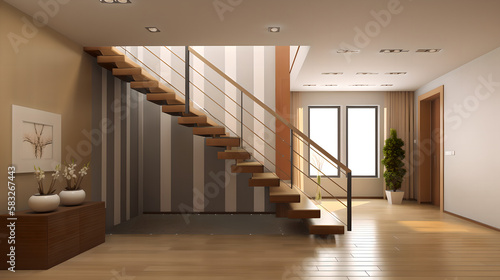 Hall with staircase 3d render (ai generated) © SpringsTea