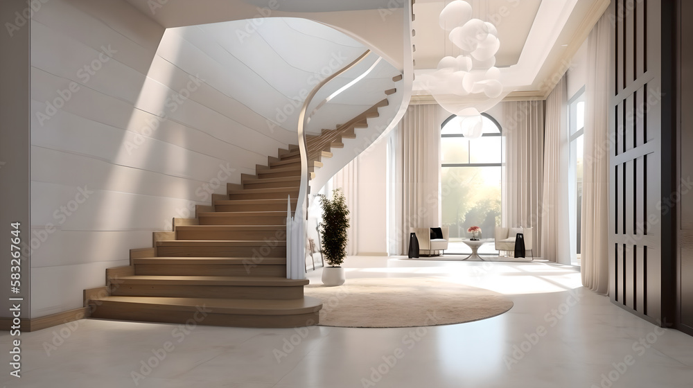 Hall with staircase 3d render (ai generated) Stock Illustration | Adobe ...