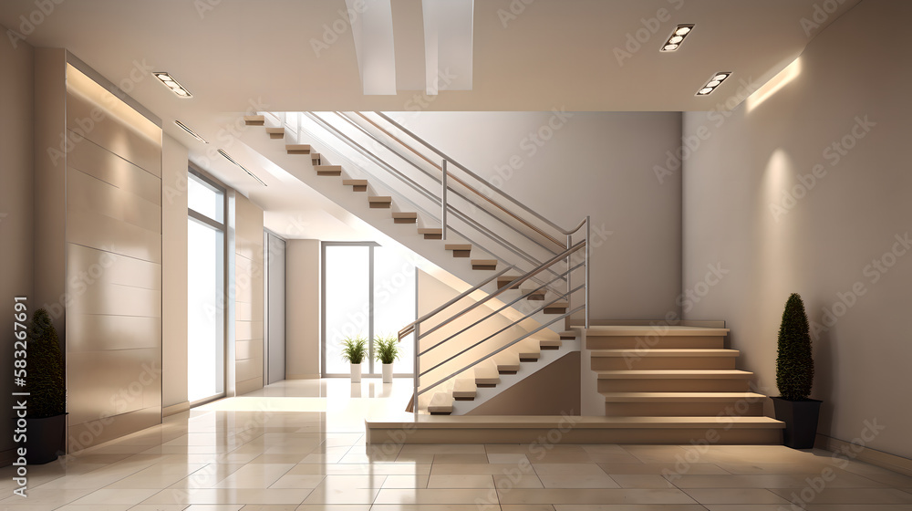 Fototapeta premium Hall with staircase 3d render (ai generated)