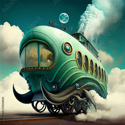 A mechanical vehicle, an illustration of a surreal vehicle. Generative AI