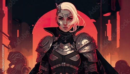 Sci-fi knight warrior girl . Creative illustration.  Ai Generate 