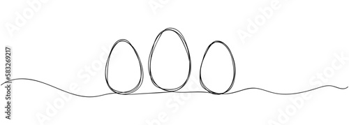 Eggs line art. Continuous one line drawing of three eggs. Vector illustration