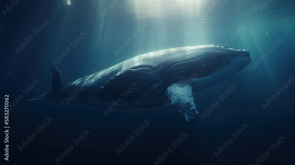 Fototapeta premium Whale, Underwater, Generative AI, Illustration
