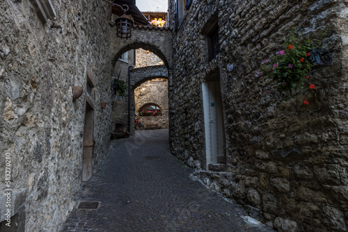Streets of the old medieval town of Canale di Tenno on Lake Garda