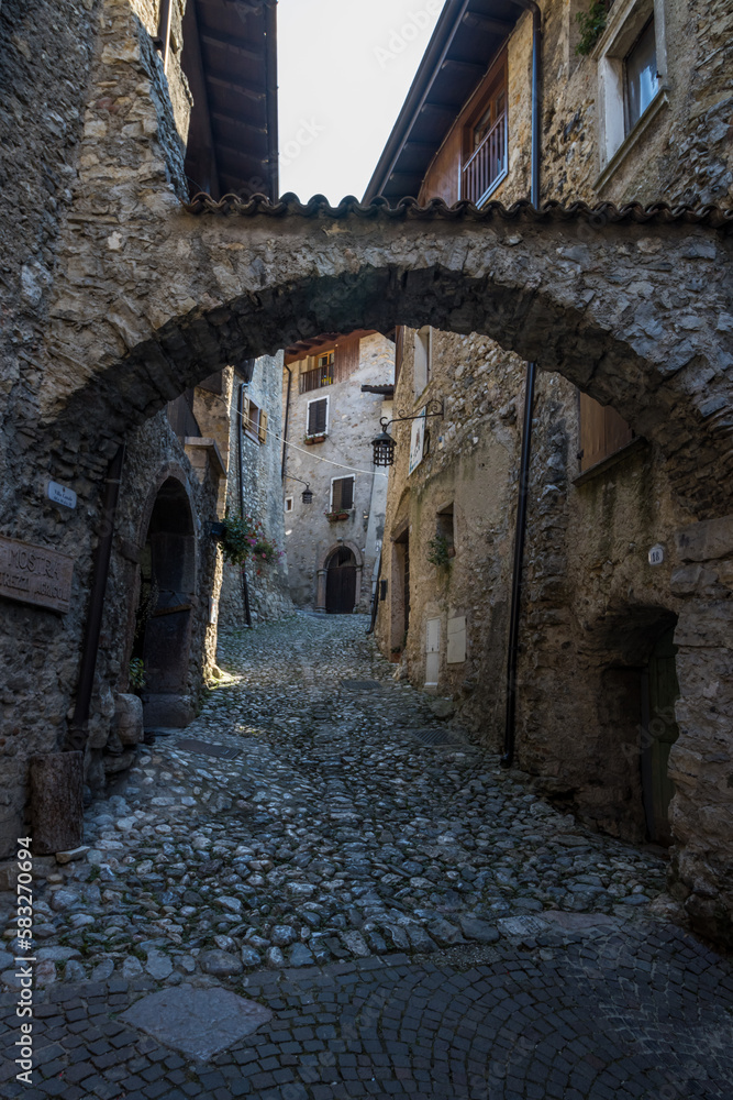 Streets of the old medieval town of Canale di Tenno on Lake Garda