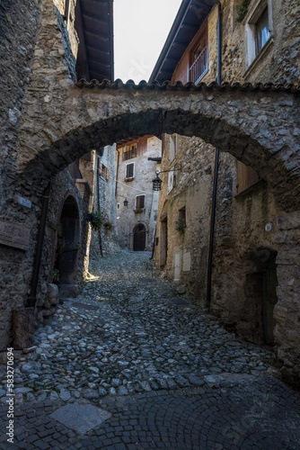 Streets of the old medieval town of Canale di Tenno on Lake Garda