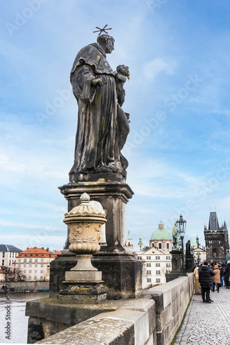 Statue of St. Anthony of Padua on Charles Bridge, Prague, Czech Republic.