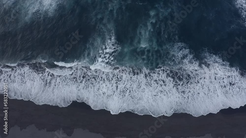 sea ​​surf with high waves on the sandy beach of praia de santa barbara,ribeira grande,island sao miguel, azores,portugal,drone photography