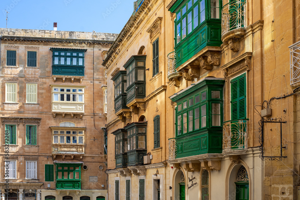 Traditional Maltese balconies in different colours
