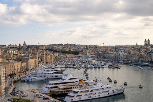 Harbour in Three Cities in Valetta. Yachts in the port